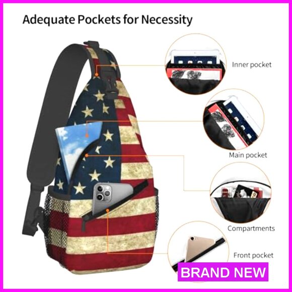 Vintage American Flag Sling Backpack Crossbody Bag Adjustable Daypack main image 7